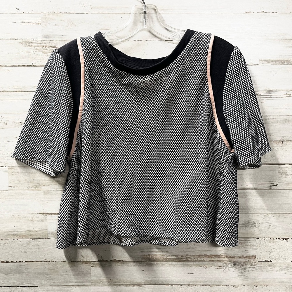 1 by O’2nd Anthropologie Navy Mesh Part-Sheer Crop Top